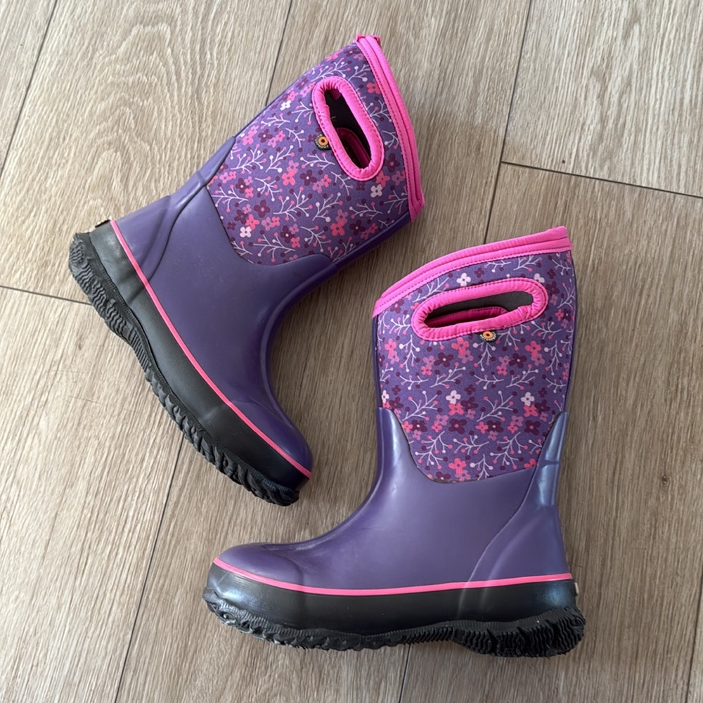 Bogs Purple & Pink Floral Kids Rain Boots
